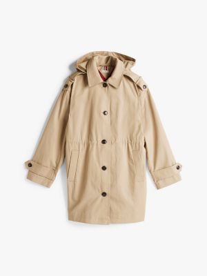 beige hooded cuff strap parka for women tommy hilfiger