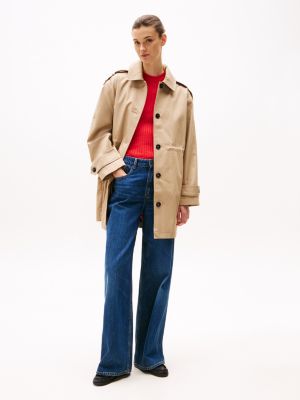 parka con capucha y tira en los puños beige de mujeres tommy hilfiger