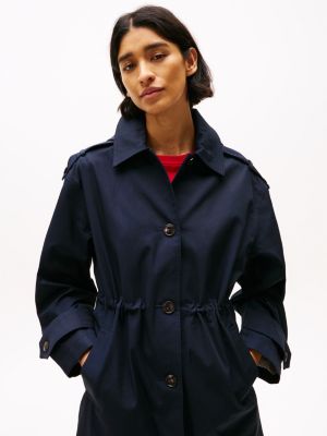 blauw parka met capuchon en manchetbandjes voor dames - tommy hilfiger