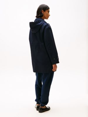 blue hooded cuff strap parka for women tommy hilfiger