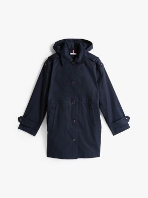 blauw parka met capuchon en manchetbandjes voor dames - tommy hilfiger