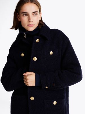 chaquetón amplio de rizo en mezcla de lana negro de mujeres tommy hilfiger