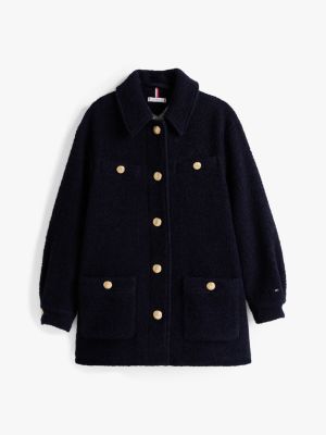 black wool blend bouclé relaxed shacket for women tommy hilfiger