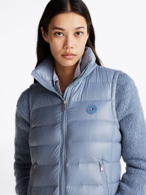 blue high-shine water repellent down vest for women tommy hilfiger