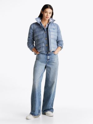 piumino smanicato super lucido idrorepellente blu da donne tommy hilfiger