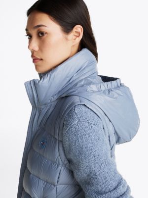 blue high-shine water repellent down vest for women tommy hilfiger