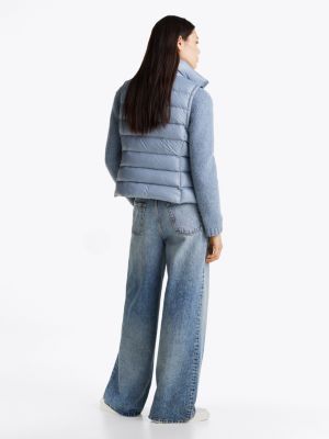 piumino smanicato super lucido idrorepellente blu da donne tommy hilfiger