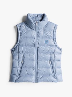 blue high-shine water repellent down vest for women tommy hilfiger