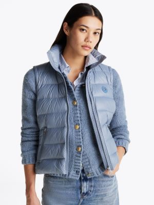 blue high-shine water repellent down vest for women tommy hilfiger