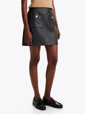 black button pocket leather mini skirt for women tommy hilfiger