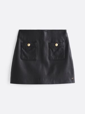 black button pocket leather mini skirt for women tommy hilfiger