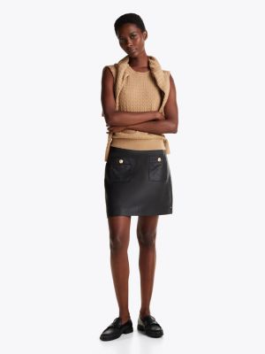 black button pocket leather mini skirt for women tommy hilfiger