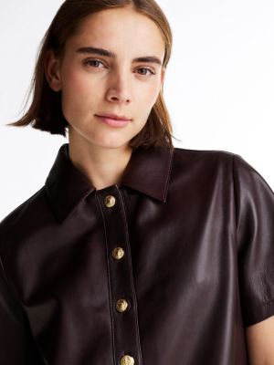 brown short sleeve leather mini dress for women tommy hilfiger