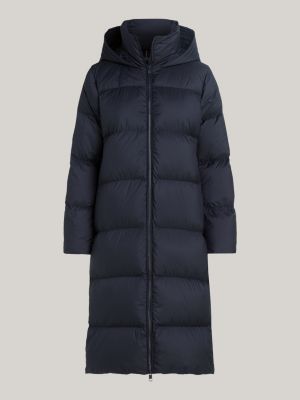 blue water repellent down longline coat for women tommy hilfiger