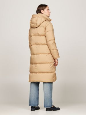 khaki water repellent down longline coat for women tommy hilfiger