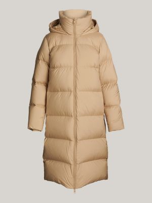 khaki water repellent down longline coat for women tommy hilfiger