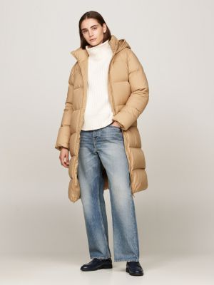 khaki water repellent down longline coat for women tommy hilfiger