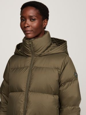 khaki wasserabweisender longline-daunenmantel für damen - tommy hilfiger