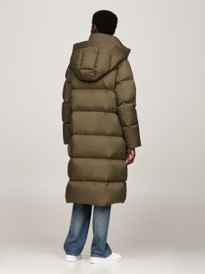 khaki water repellent down longline coat for women tommy hilfiger