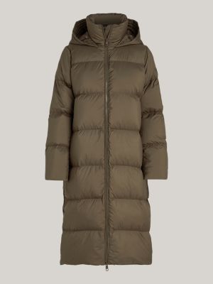 khaki water repellent down longline coat for women tommy hilfiger