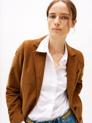 blazer droit ajusté en velours côtelé marron pour femmes tommy hilfiger