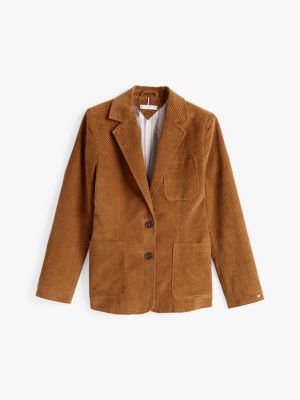 brown slim fit single breasted corduroy blazer for women tommy hilfiger