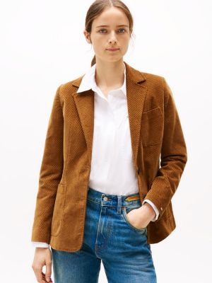 brown slim fit single breasted corduroy blazer for women tommy hilfiger