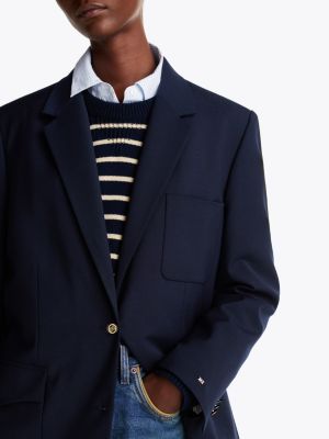 blazer relaxed fit in misto lana blu da donne tommy hilfiger