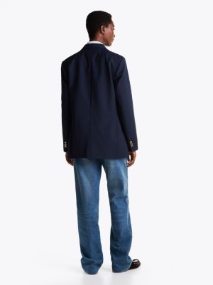 blue relaxed wool blend blazer for women tommy hilfiger