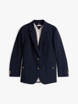 blazer relaxed fit in misto lana blu da donne tommy hilfiger