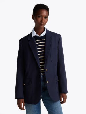 blue relaxed fit blazer van wolmix voor dames - tommy hilfiger