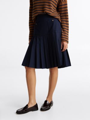 blue wool blend pleated midi skirt for women tommy hilfiger
