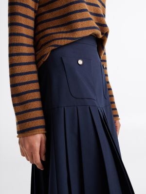 blue wool blend pleated midi skirt for women tommy hilfiger