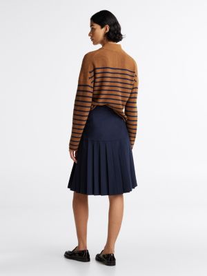 blue wool blend pleated midi skirt for women tommy hilfiger