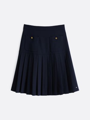 blue wool blend pleated midi skirt for women tommy hilfiger