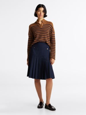 blue geplooide midirok van wolmix voor dames - tommy hilfiger