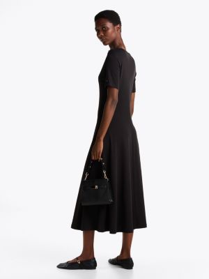 robe midi ajustée et évasée noir pour femmes tommy hilfiger