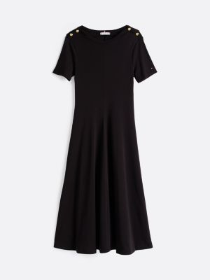 robe midi ajustée et évasée noir pour femmes tommy hilfiger