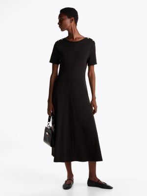 robe midi ajustée et évasée noir pour femmes tommy hilfiger