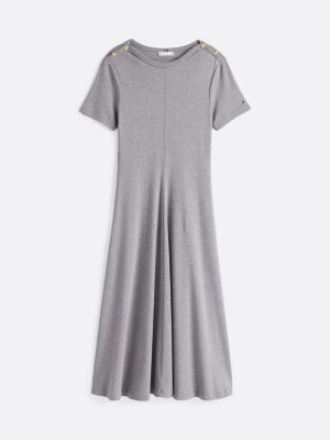 grau fit-and-flare-kleid in midi-länge für damen - tommy hilfiger