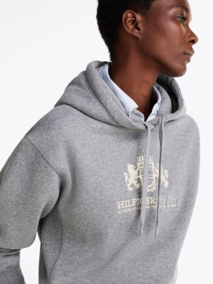 grey logo embroidery drawstring fleece hoody for women tommy hilfiger