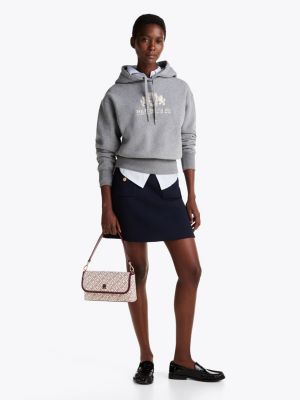 grey logo embroidery drawstring fleece hoody for women tommy hilfiger