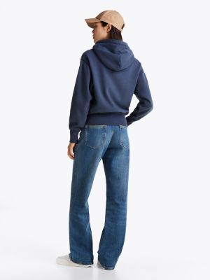 blue logo embroidery drawstring fleece hoody for women tommy hilfiger