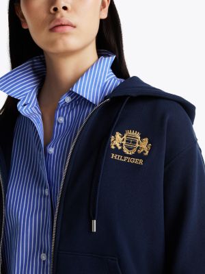 blue logo embroidery zip-thru hoody for women tommy hilfiger