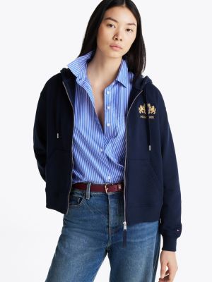 sweat à capuche zippé à logo brodé blue pour femmes tommy hilfiger