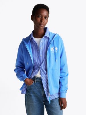 blue hoodie mit reißverschluss und logo für damen - tommy hilfiger