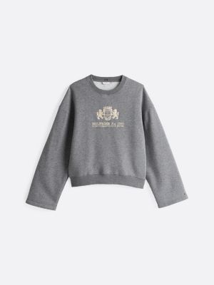 sweat à manches larges et logo brodé gris pour femmes tommy hilfiger