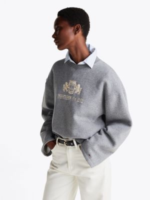 sweat à manches larges et logo brodé gris pour femmes tommy hilfiger