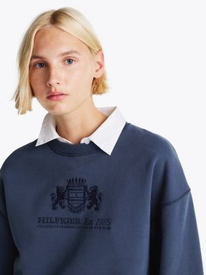 blau sweatshirt mit weiten ärmeln und logo für damen - tommy hilfiger