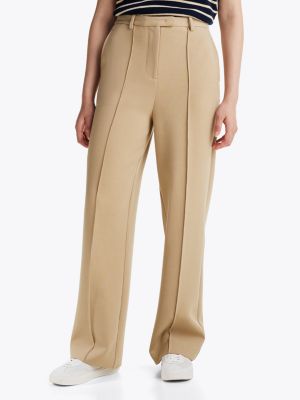 khaki seam detail relaxed straight leg trousers for women tommy hilfiger